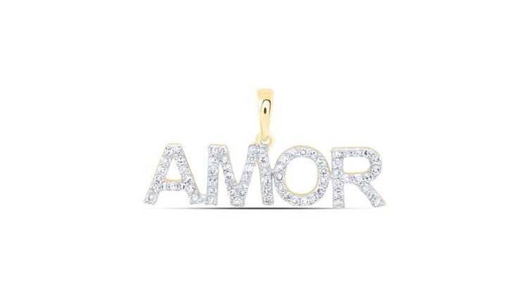 10K Gold Amor Round Pendant with 1/4 Cttw Diamonds – Romantic Heart-Shaped Jewelry