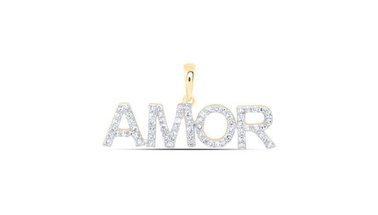 10K Gold Amor Round Pendant with 1/4 Cttw Diamonds – Romantic Heart-Shaped Jewelry