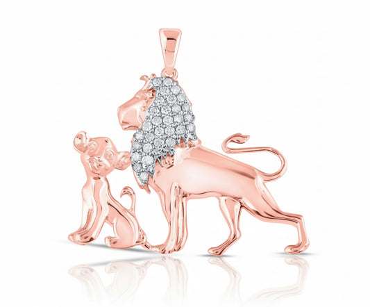 10K gold Baby Kiara and Lion King Simba diamond pendant set with 1/5 CTW natural diamonds