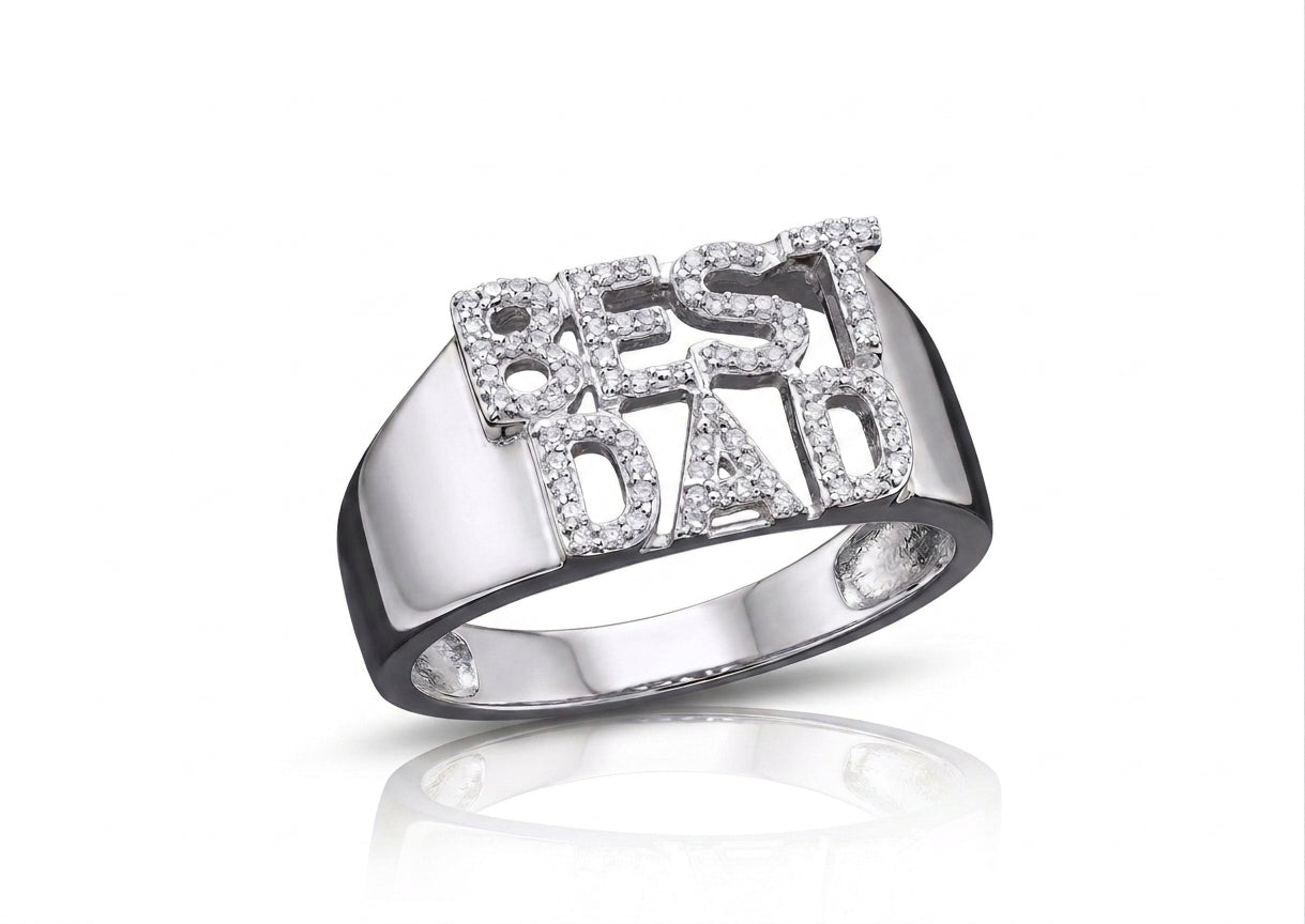 10K gold Best Dad diamond ring for men with genuine real diamond accents