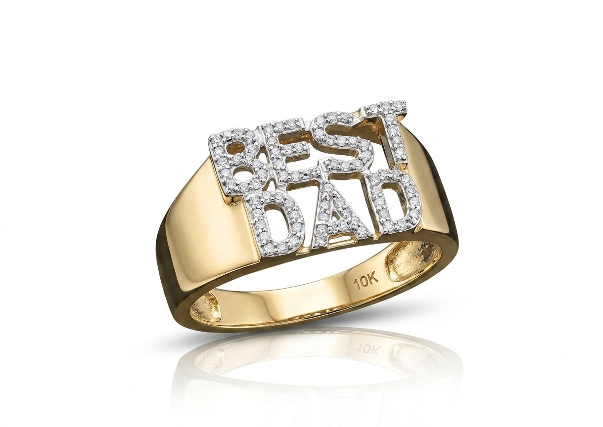 10K gold Best Dad diamond ring for men with genuine diamond accents