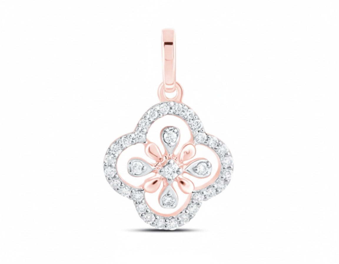 10k Gold Clover Pendant – 1/10 CTTW Natural Diamond