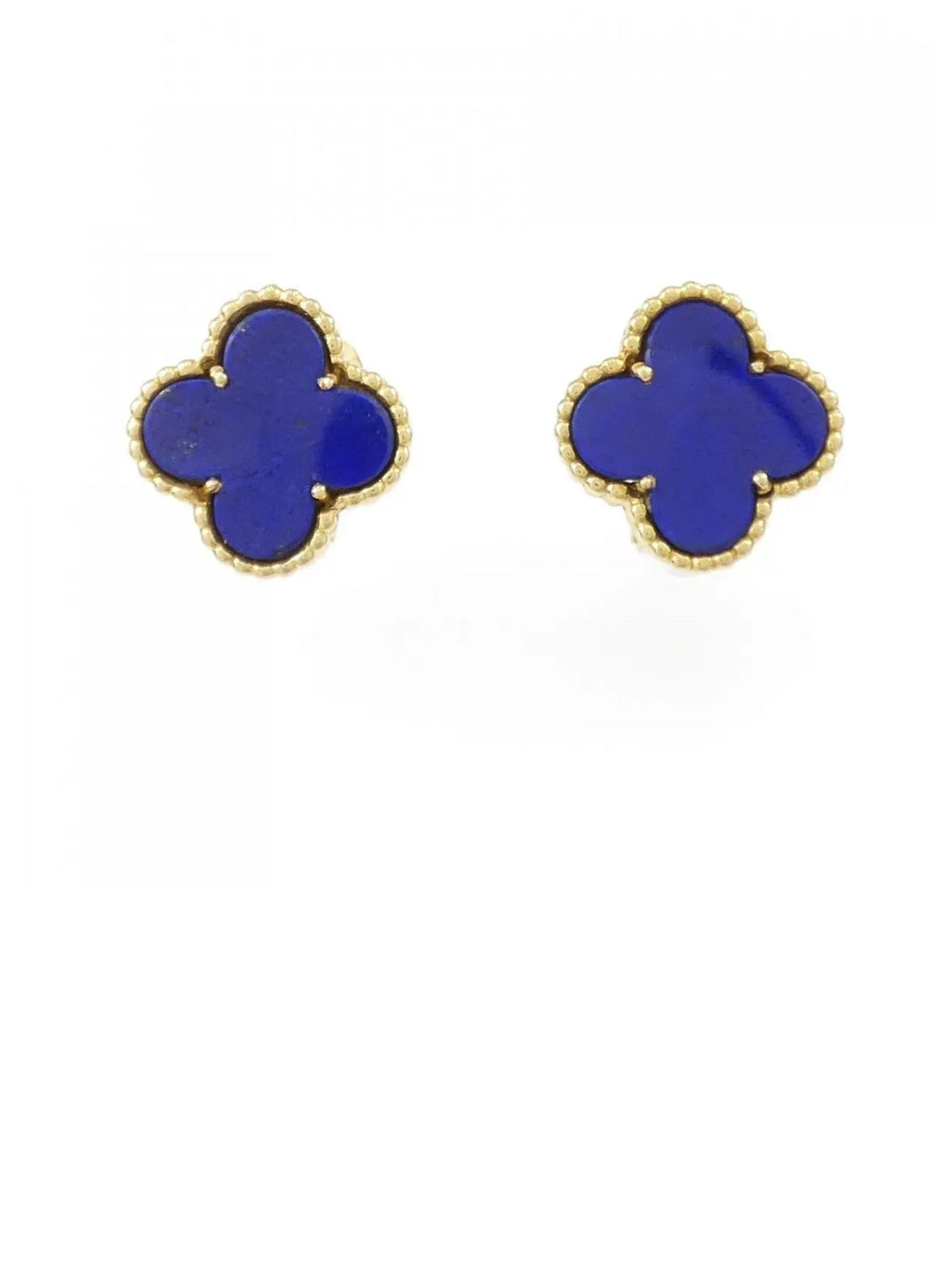 10K gold royal blue clover stud earrings with enamel finish