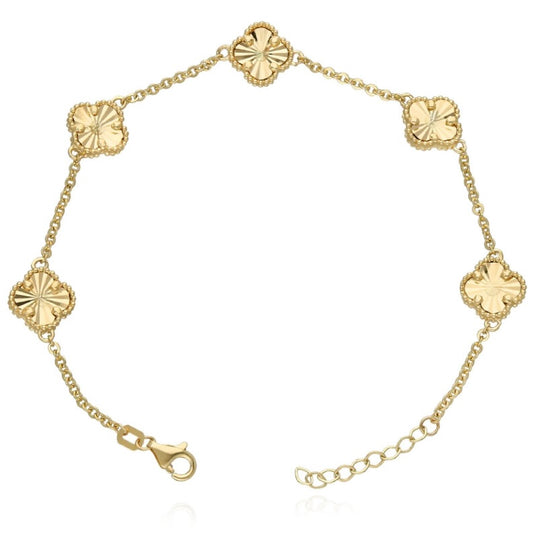 10K gold diamond-cut clover bracelet in Vancleef-inspired style