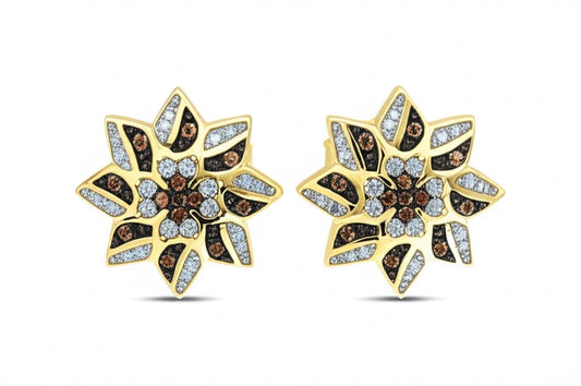 Pair of 10k gold earrings with natural 1/4 CTW cognac diamonds