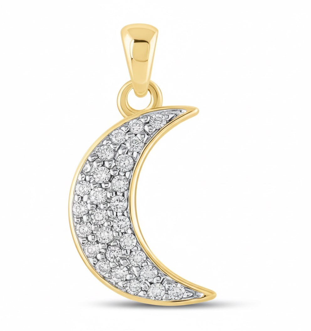 10k yellow gold crescent moon pendant with diamonds