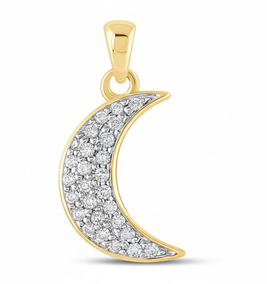 10k yellow gold crescent moon pendant with diamonds