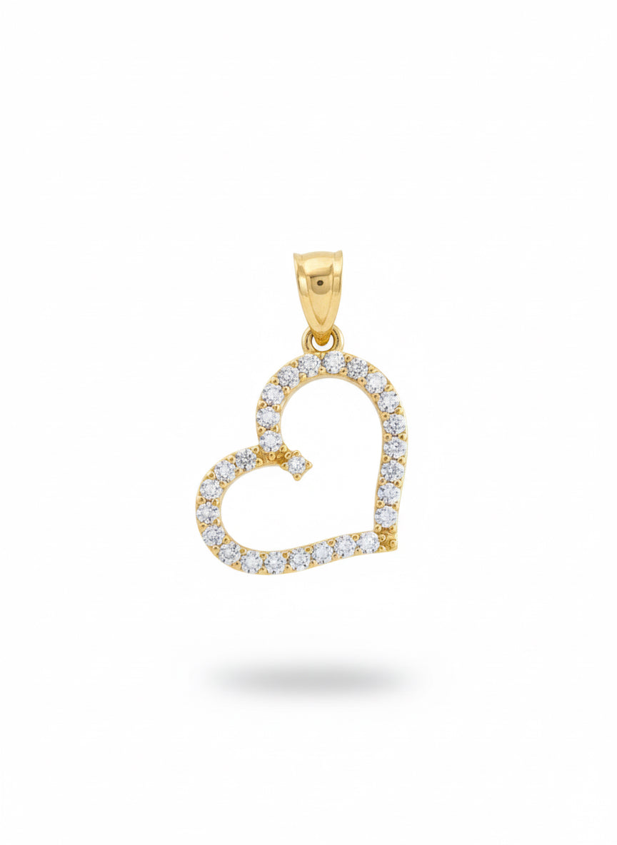 10K gold dainty heart pendant with cubic zirconia stone
