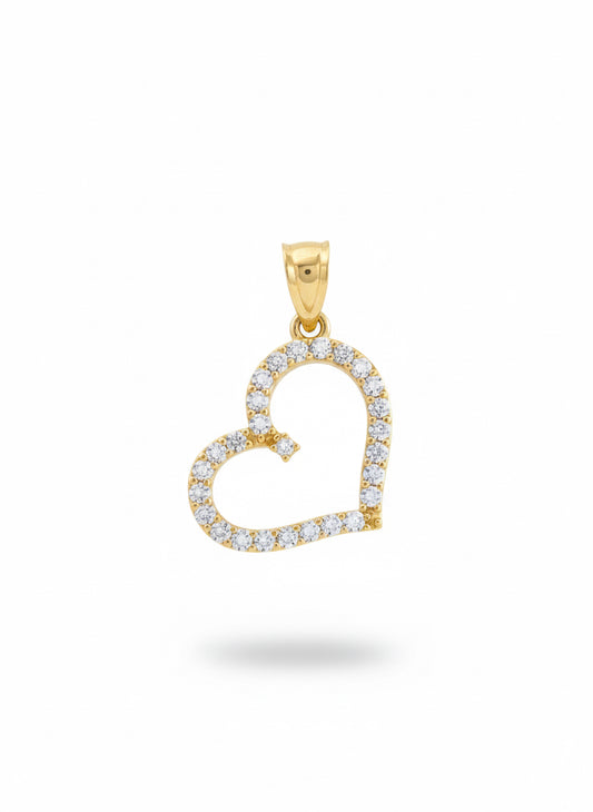 10K gold dainty heart pendant with cubic zirconia stone