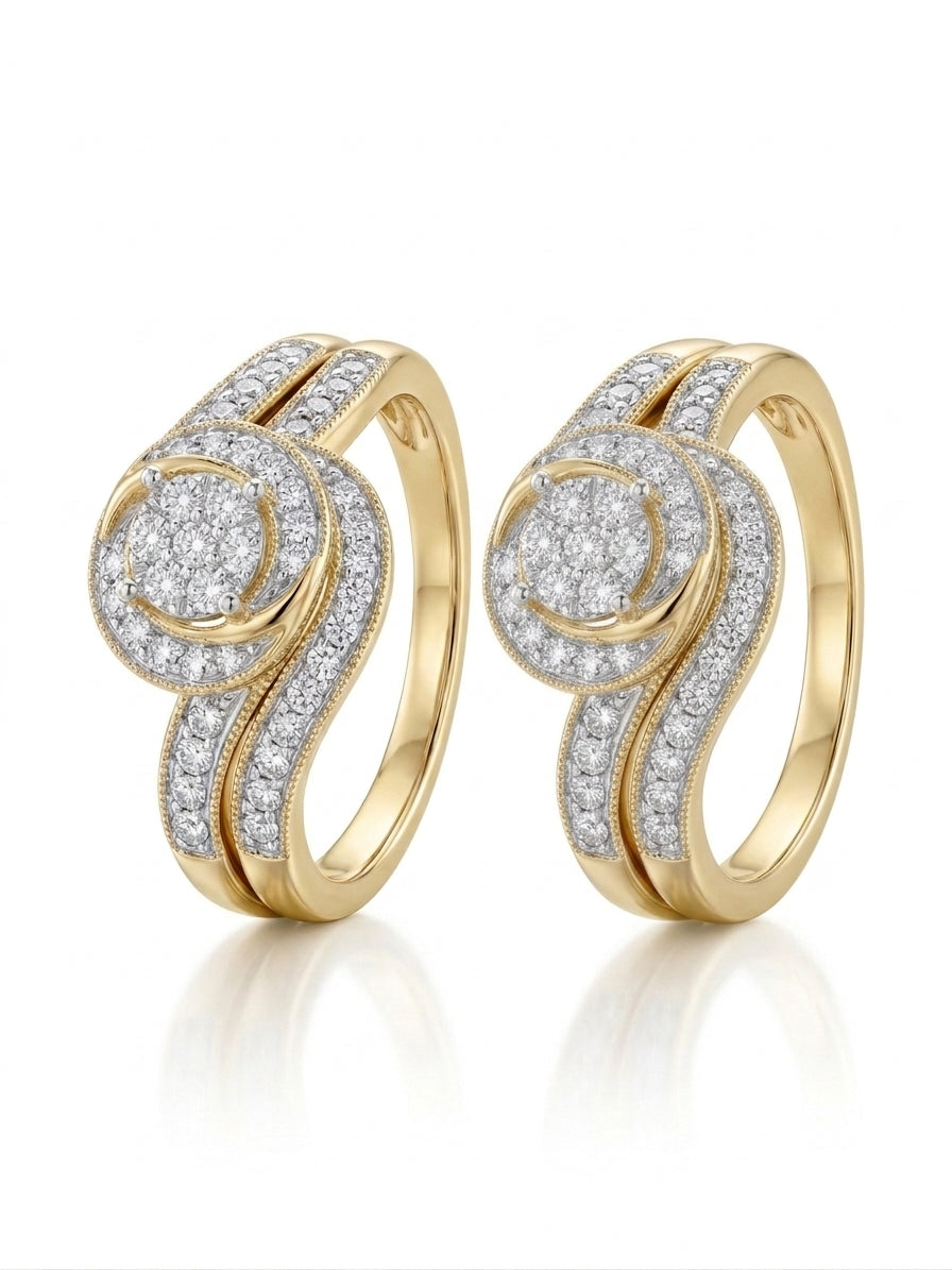 10K gold bypass shank engagement and wedding ring bridal set side profile