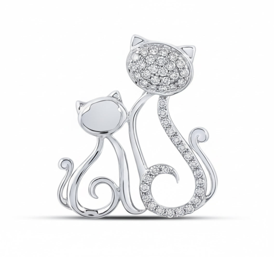 10K gold cat pendant with round diamonds