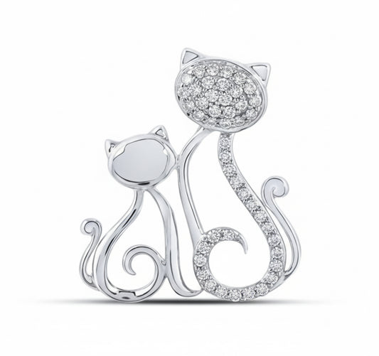 10K gold cat pendant with round diamonds