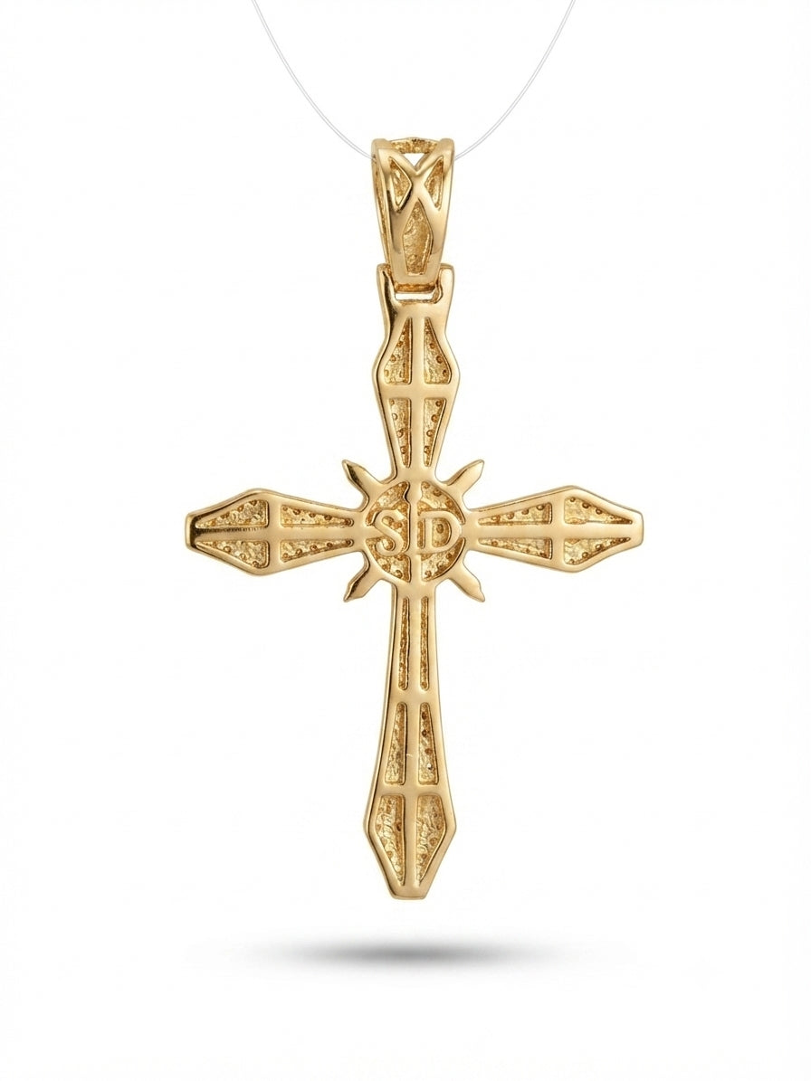 10k gold diamond cross pendant charm necklace elegant religious jewelry back view