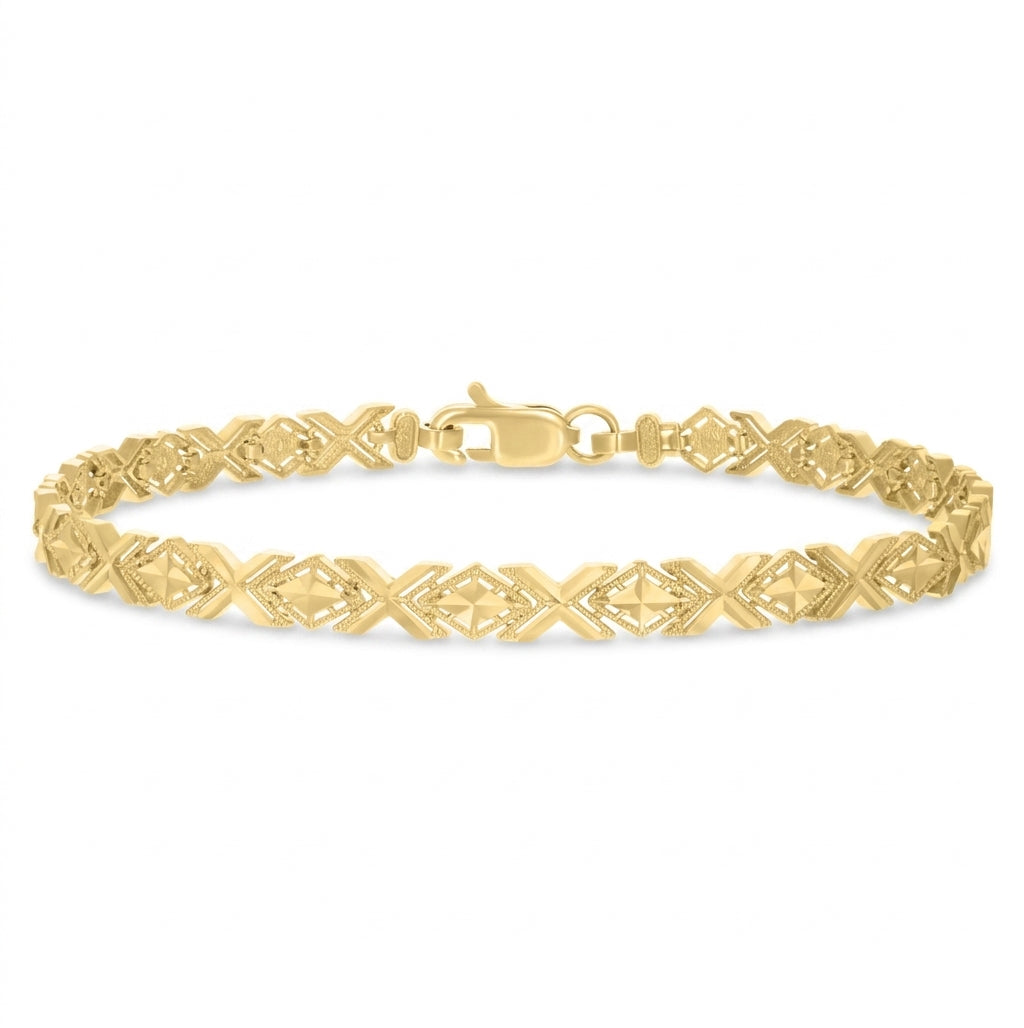 10K gold diamond cut bracelet for women 8 inch length