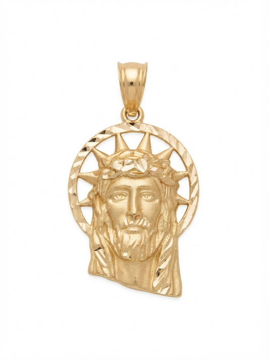 10K gold diamond-cut Jesus face pendant charm