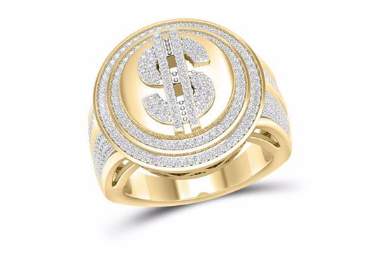 10k gold diamond dollar sign ring with 3/4 carat total weight, men’s size 10 hip hop jewelry
