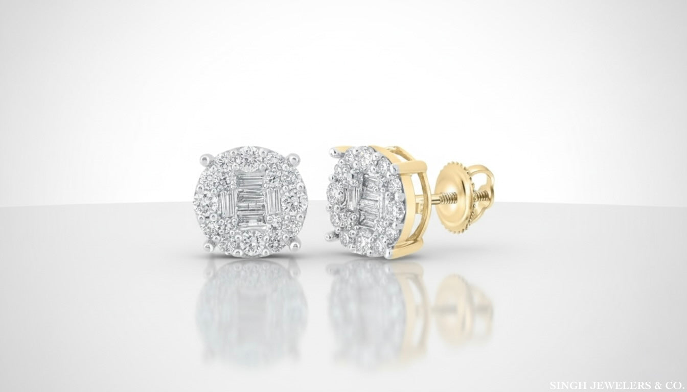 10K gold diamond stud earrings with high prong setting - 5/8 carat total weight