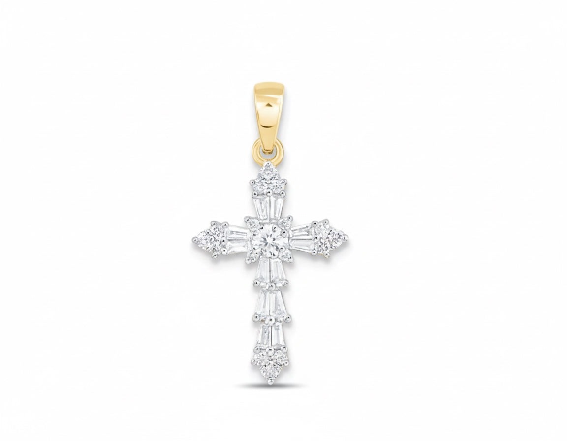 ladies gold diamond cross pendant 10K