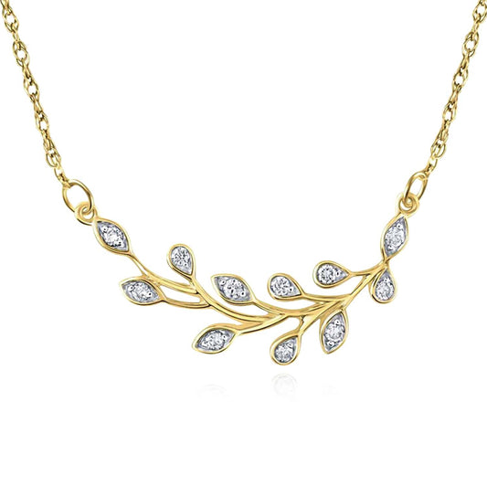 Brilliant 10K gold floral diamond necklace with 1/6 Cttw, 18-inch chain for women.