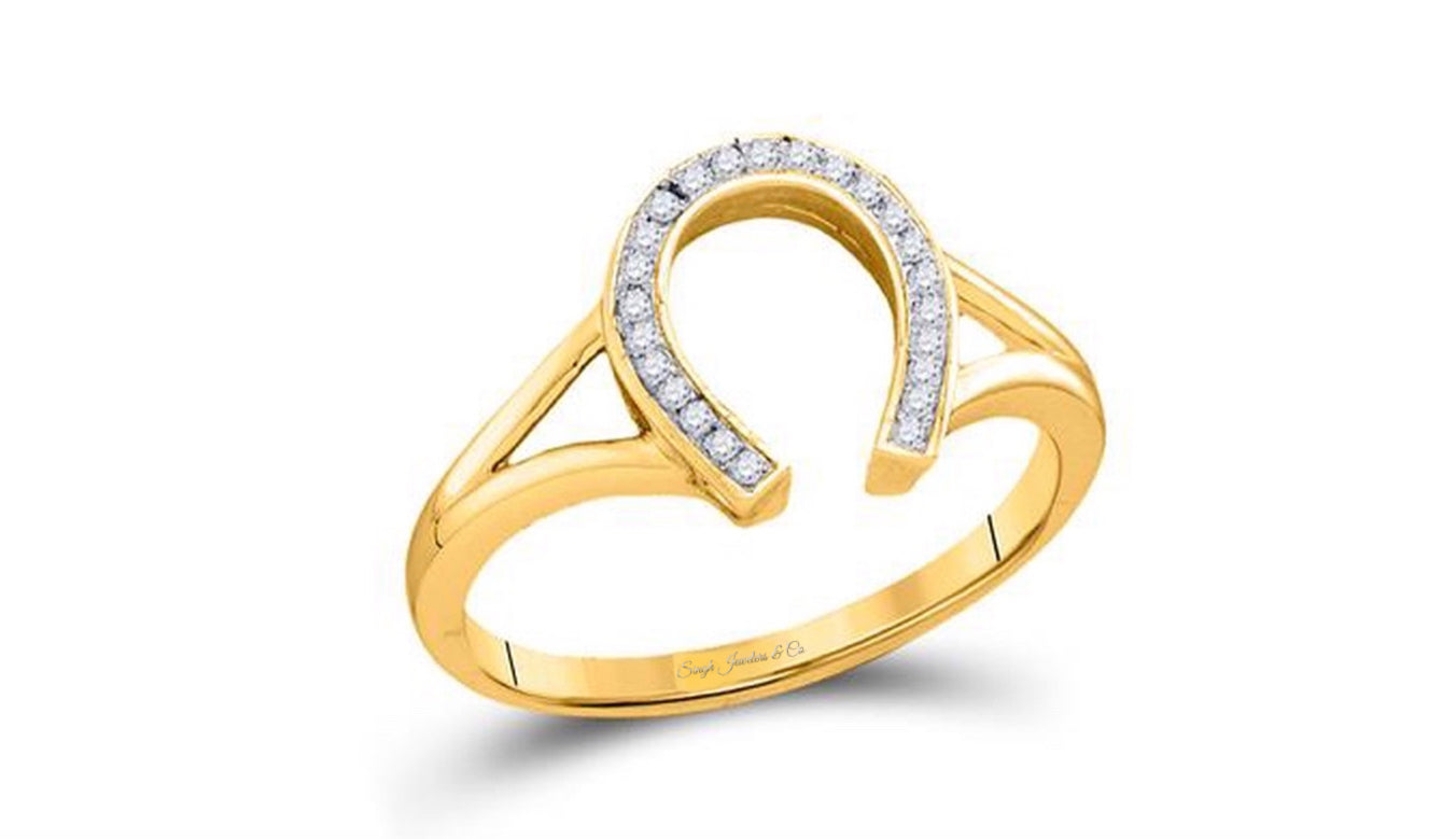 10K gold lucky horseshoe ring with diamonds