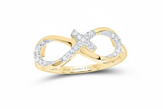 10K gold diamond infinity cross ring with 1/10 carat diamonds
