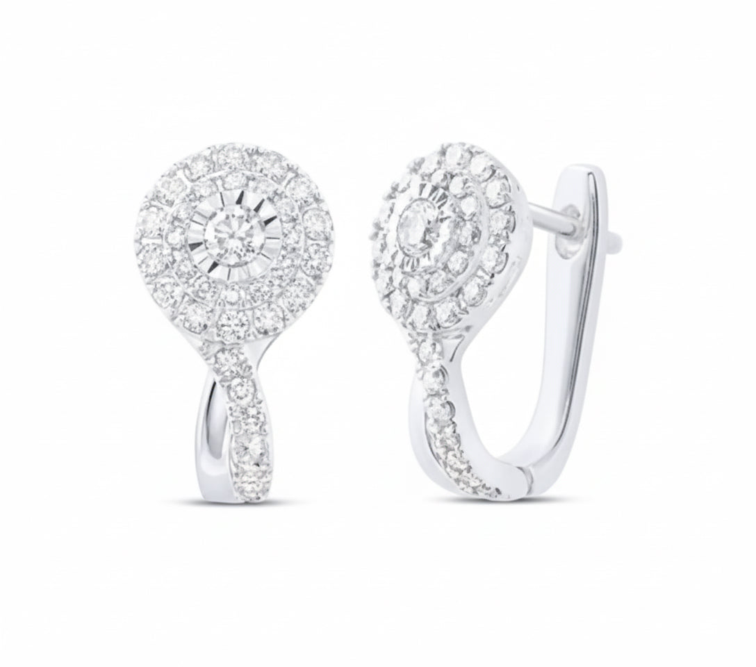 Close-up of diamond leverback earrings in 10K gold, classic fashion jewelry