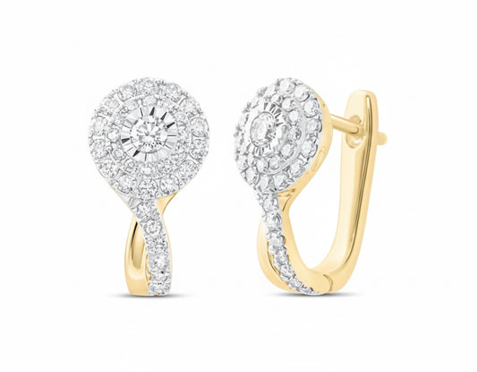 Close-up of diamond leverback earrings in 10K gold, classic fashion jewelry