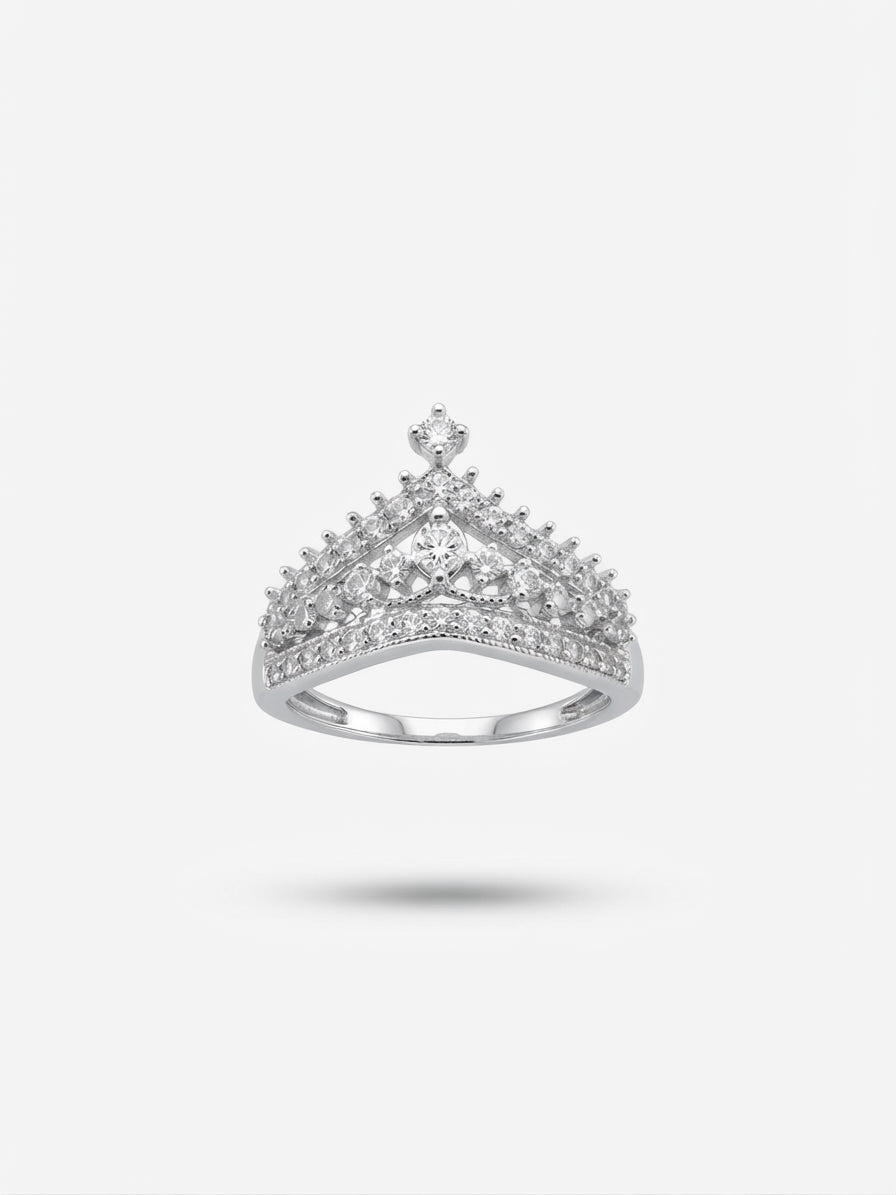 10K gold diamond tiara crown ring front view, 1/2 CTW, size 7