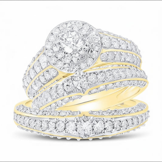 10K gold diamond bridal trio ring set with 2 3/8 carat total weight