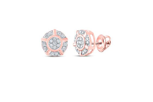 10K Gold Diamond Wheelbarrow Earrings with 1/10 Cttw and Screw Backs for Women
