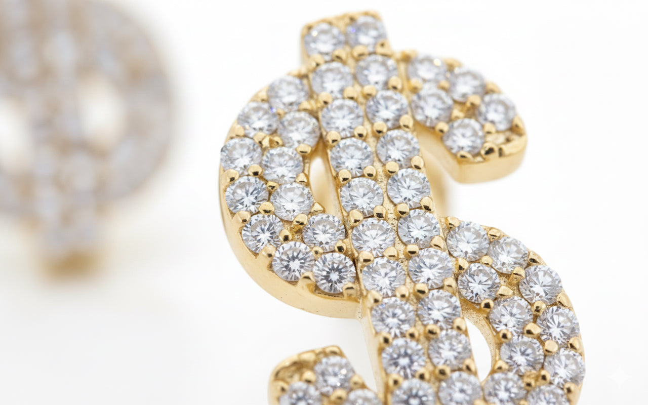 10k gold dollar sign diamond earrings