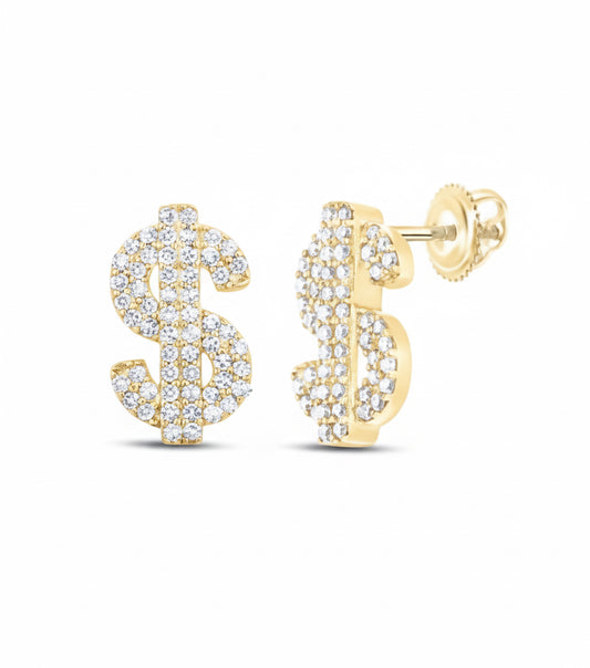 Men’s bling diamond earrings in dollar symbol design