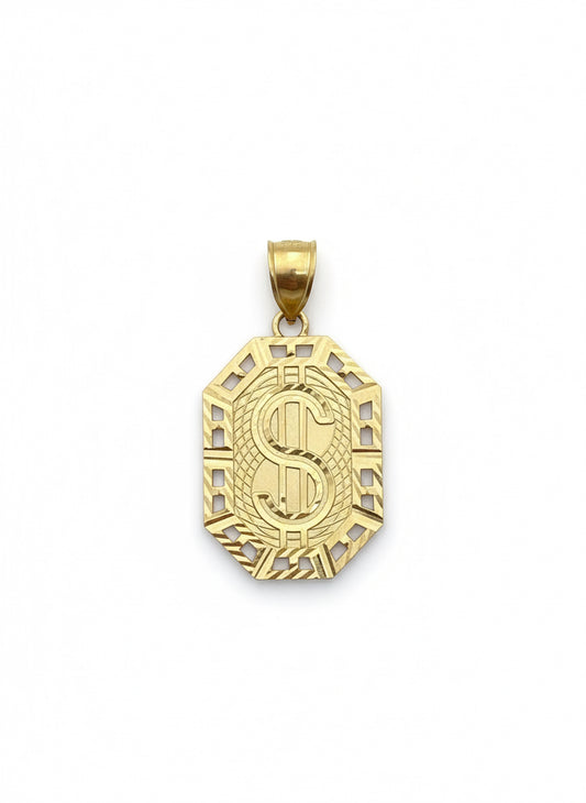 10K solid yellow gold dollar sign charm in octagon shape – chain not included