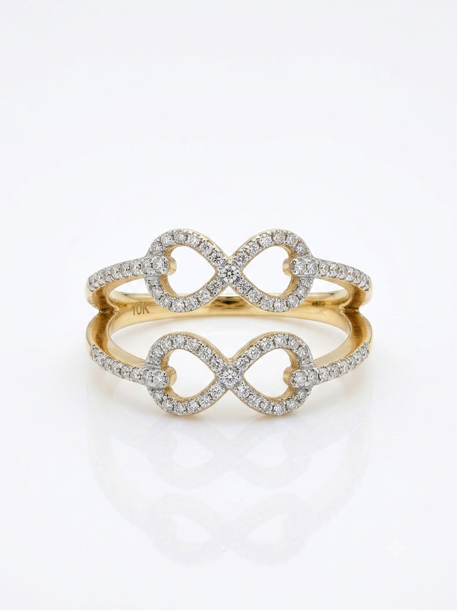 10K gold double diamond infinity layer ring featuring natural diamond accents
