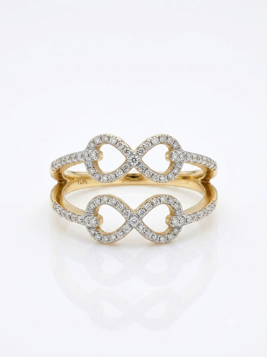 10K gold double diamond infinity layer ring featuring natural diamond accents