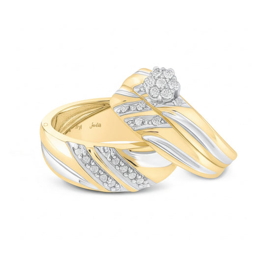 Two gold rings with diamond accents on a white background