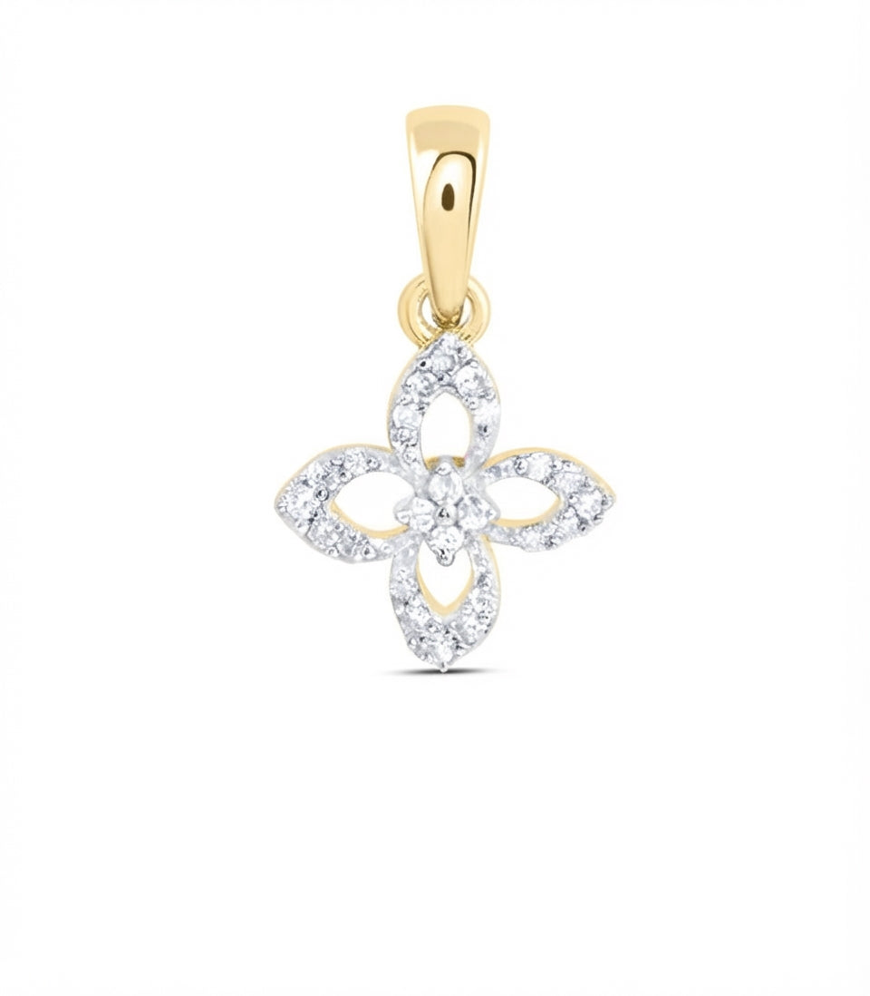 10K gold floral pendant featuring natural diamonds