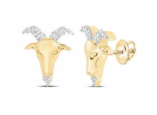 10K gold goat head diamond studs, 1/10 carat
