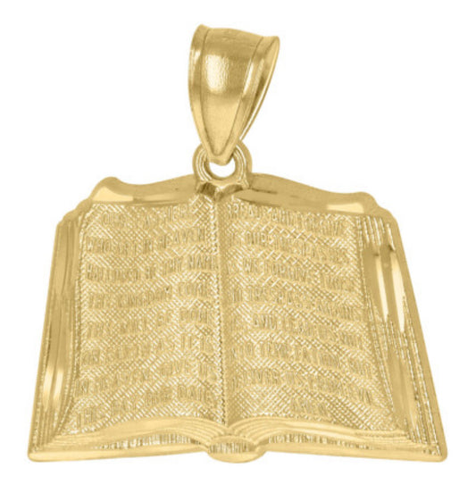 10K yellow gold Holy Bible pendant with diamond-cut finish