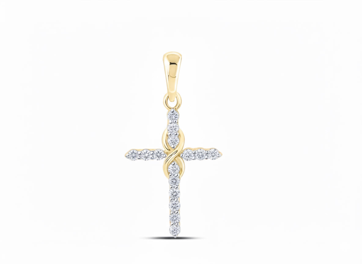 Diamond-studded 10k gold infinity cross charm, 1/6 cttw"