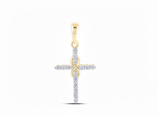 Diamond-studded 10k gold infinity cross charm, 1/6 cttw"