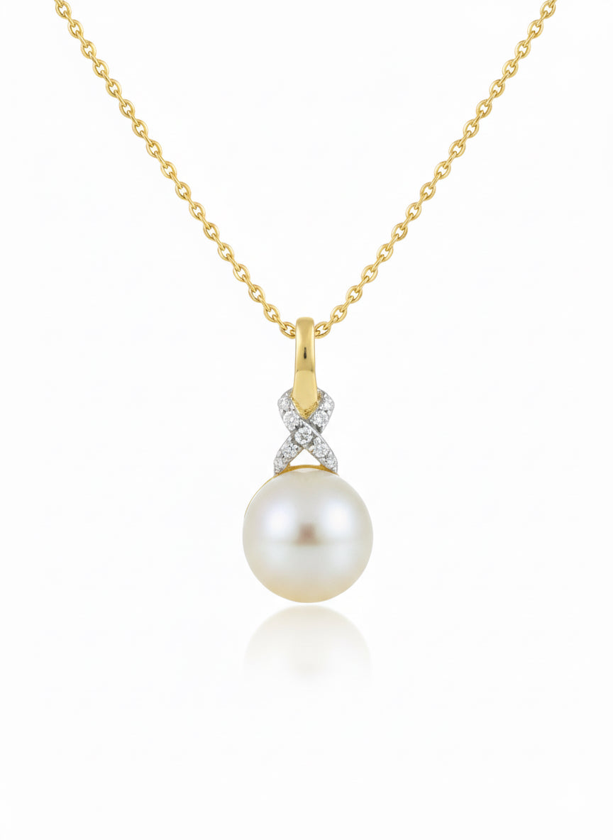10k gold infinity necklace with pearl and diamond accents 18 inch chain