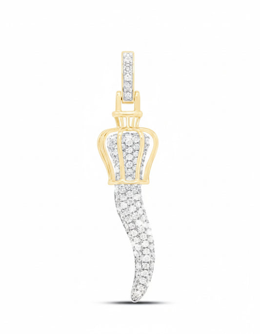 Gold and diamond Italian horn pendant for men or women