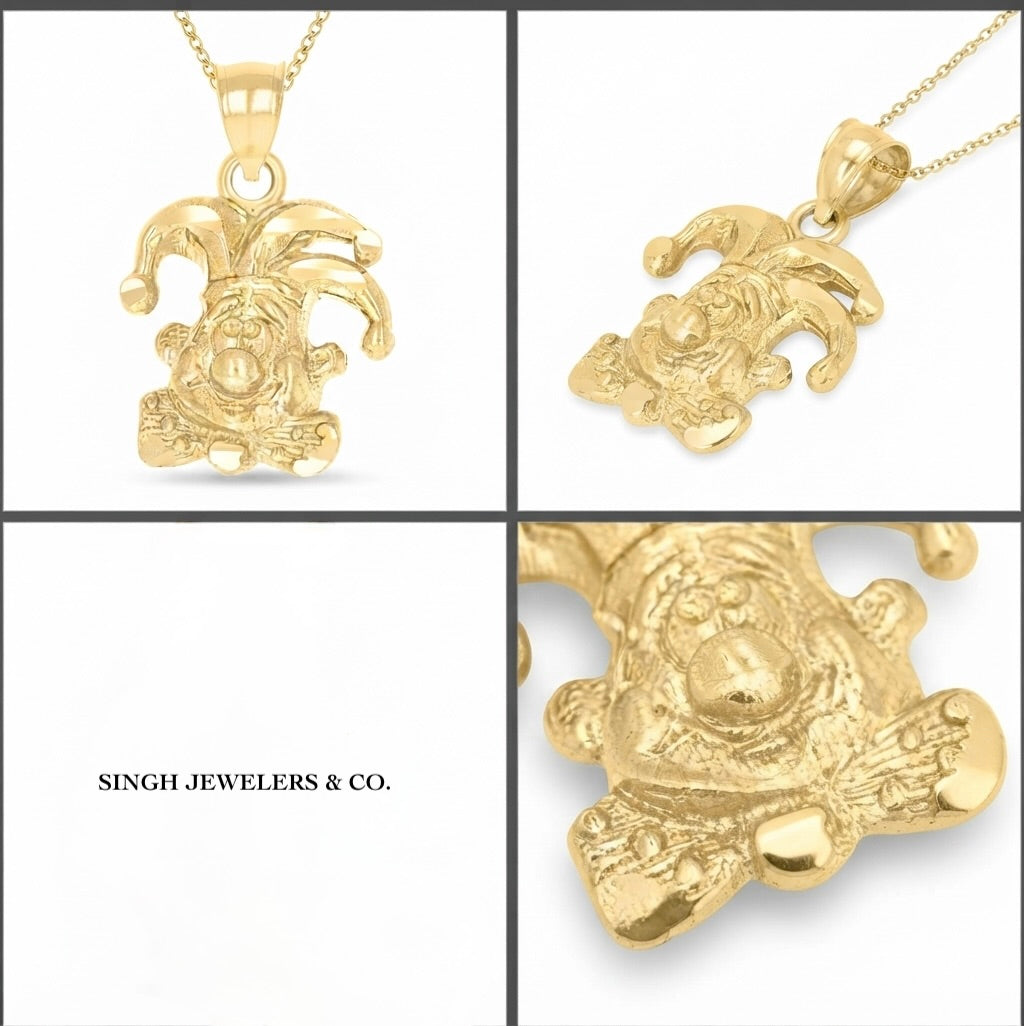 10K gold joker clown charm pendant different angles
