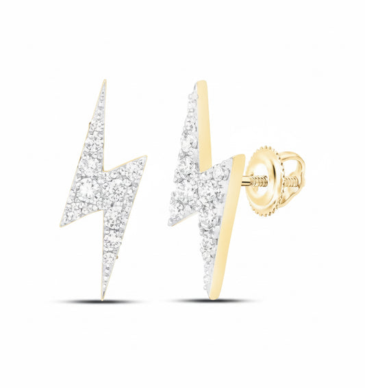 Lightning-shaped diamond earrings in yellow gold