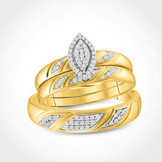 10K gold marquise halo diamond bridal trio ring set – 1/4 Ct