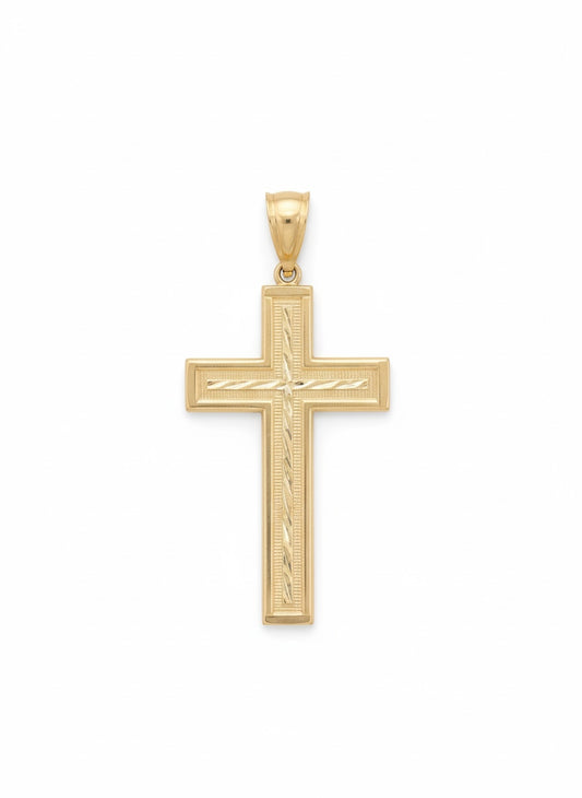 10K yellow gold men's diamond cut cross pendant, 2 inches tall
