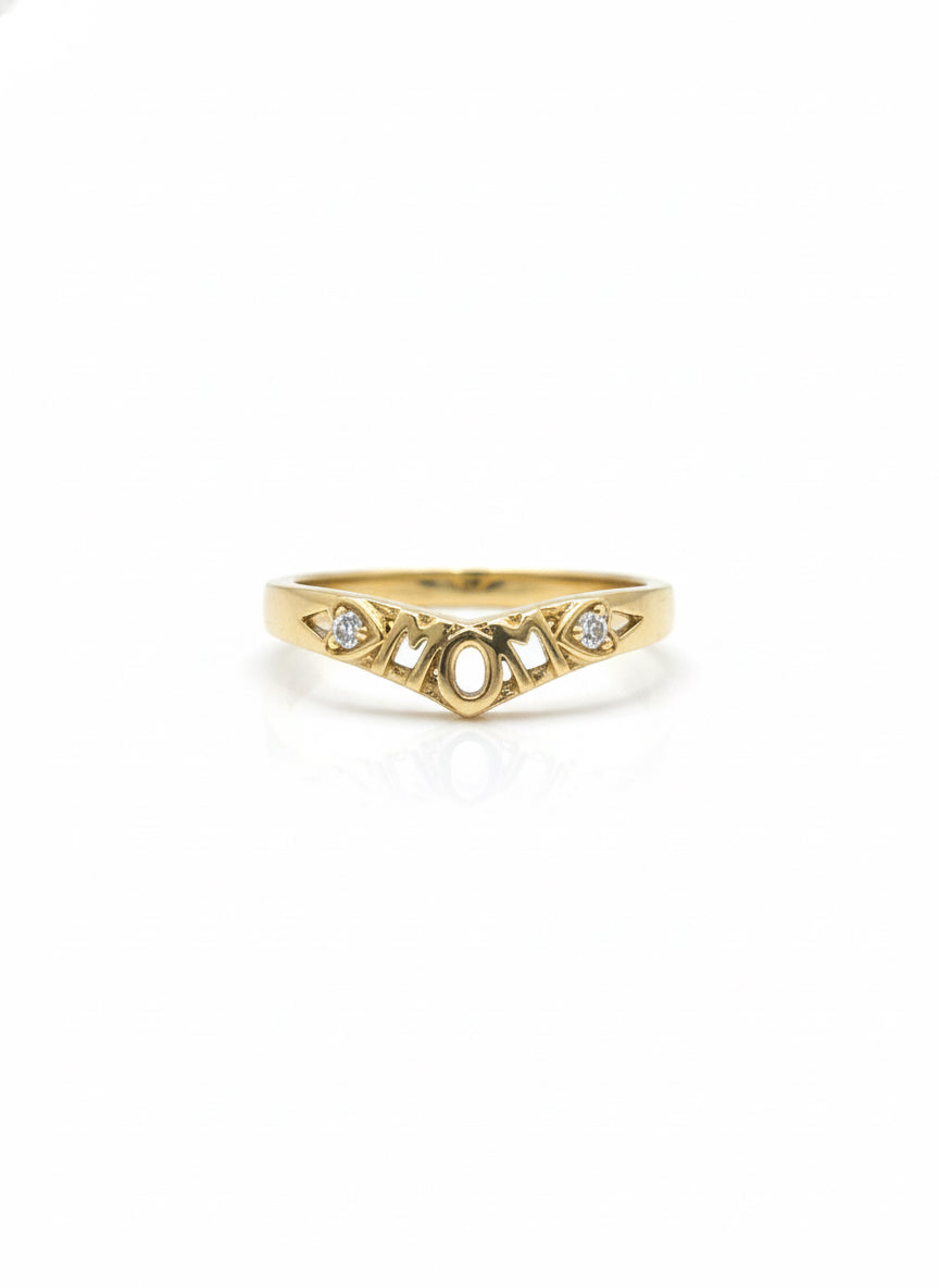 10K yellow gold mom ring with white sapphires gift for mother