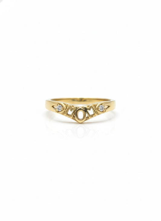 10K yellow gold mom ring with white sapphires gift for mother