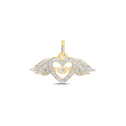 10k gold 'MOM' wings and heart charm with 1/6 CT sparkling diamond
